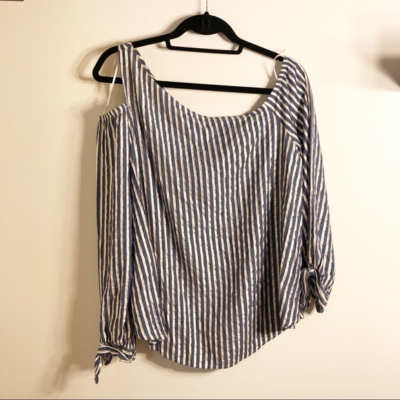 Express Tops - Express Cold Shoulder Sailor Stripe Blouse Length